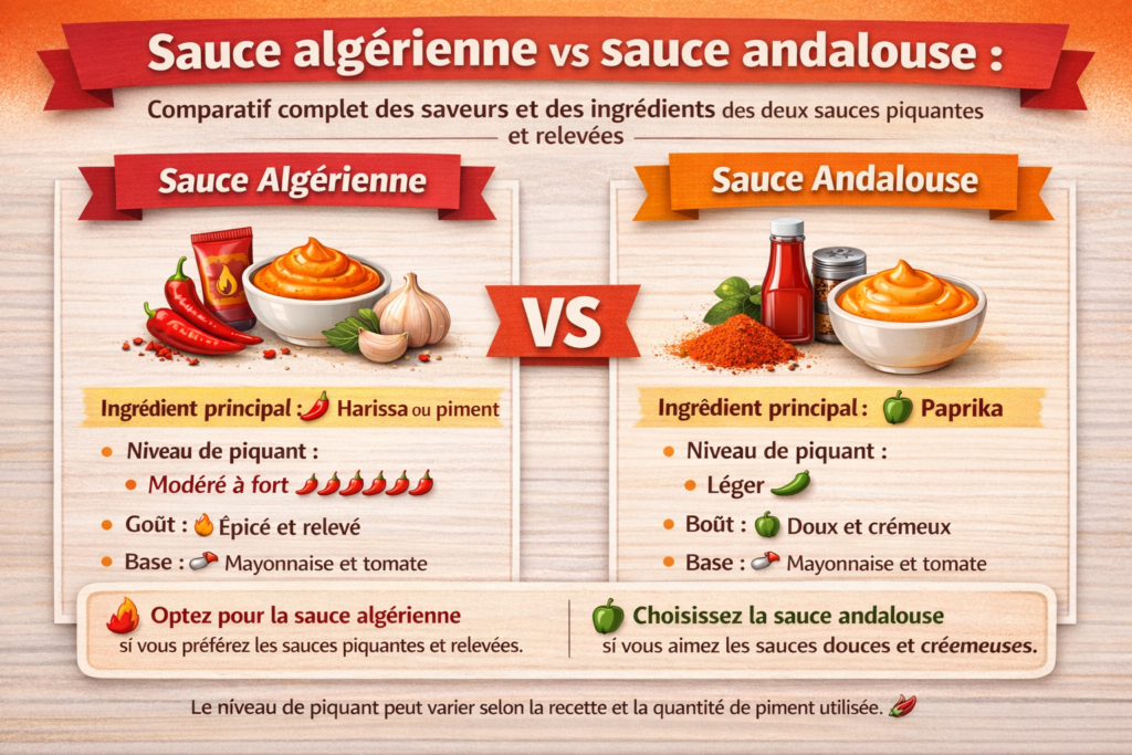 comparaison sauce algérienne et sauce andalouse ingrédients goût piquant